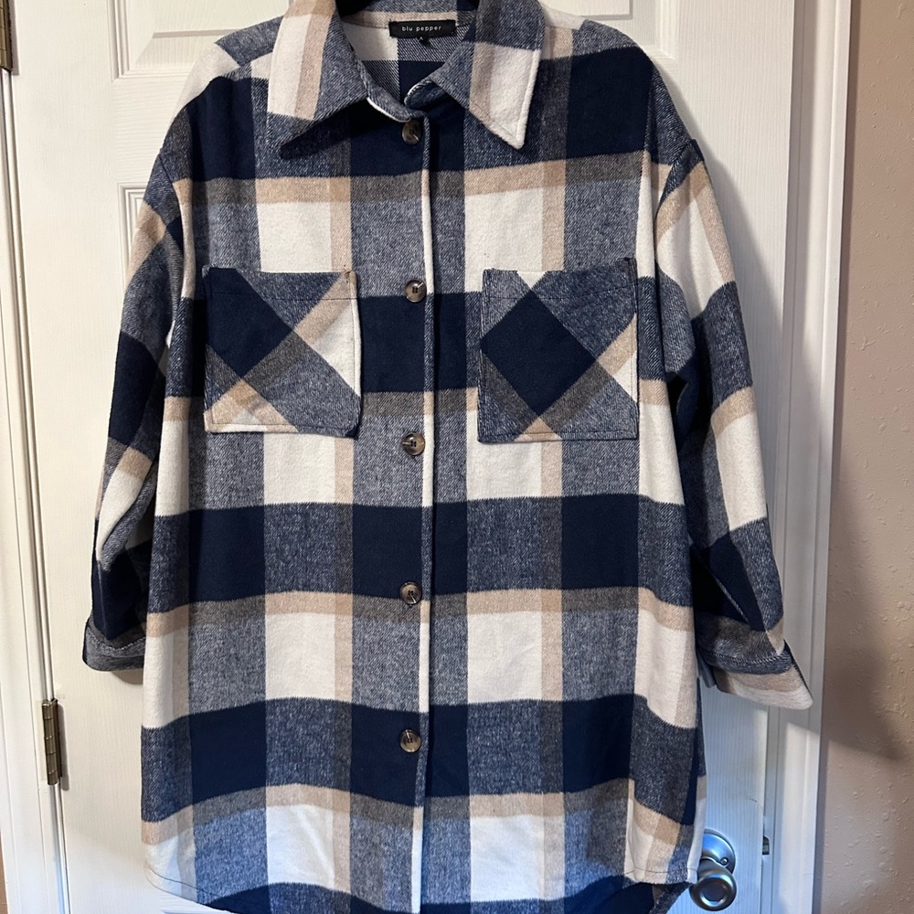 Blu Pepper,  Blue Plaid, Button-Up Shacket